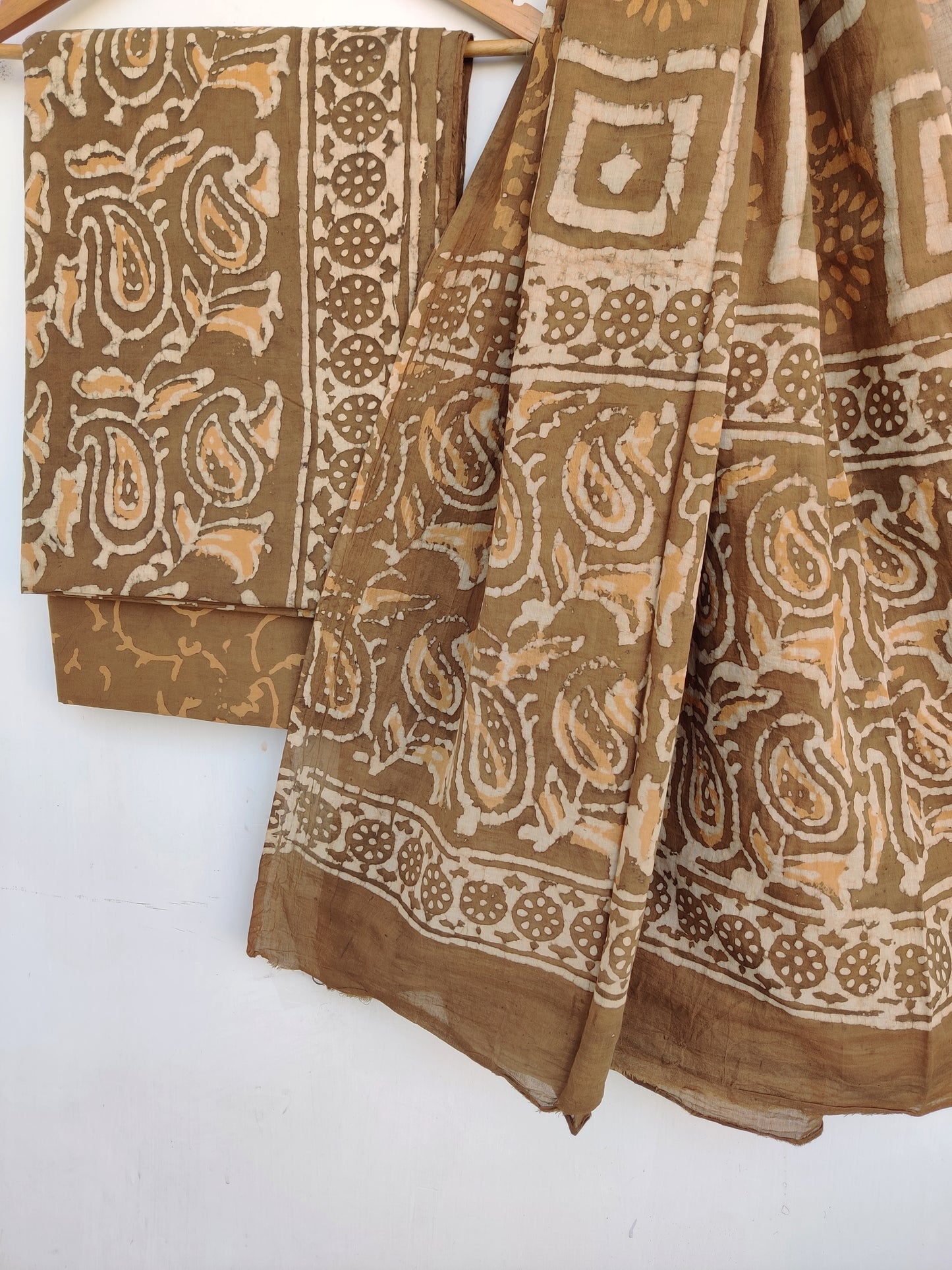 Dabu Hand Block Printed Cotton Suit With Mulmul Cotton Dupatta