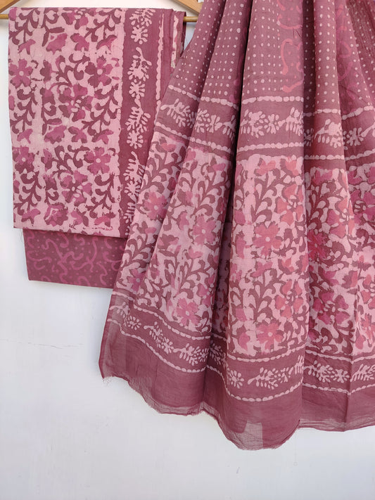 Dabu Hand Block Printed Cotton Suit With Mulmul Cotton Dupatta