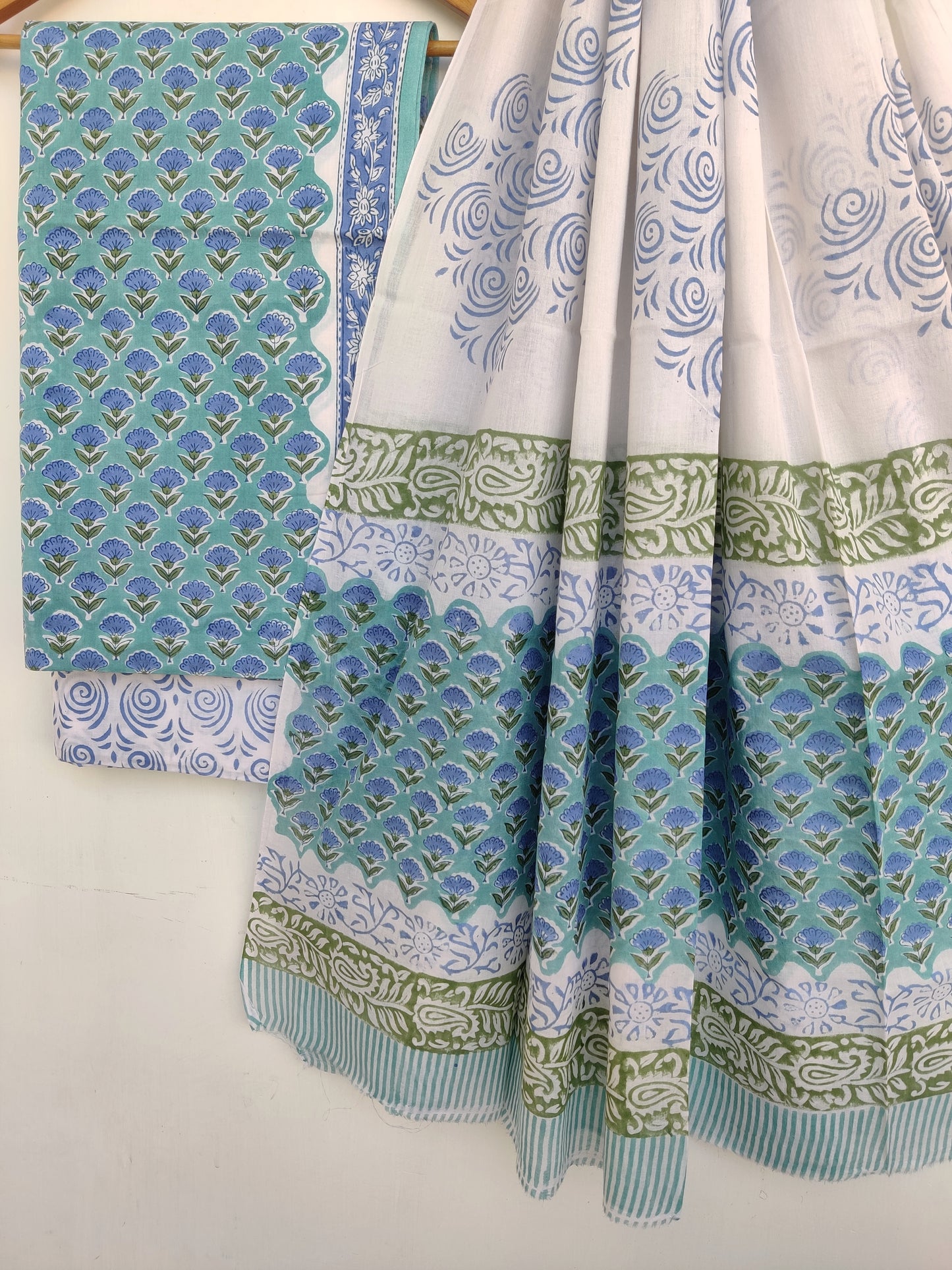 Hand Block Printed Cotton Suit With Mulmul Cotton Dupatta
