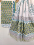 Hand Block Printed Cotton Suit With Mulmul Cotton Dupatta