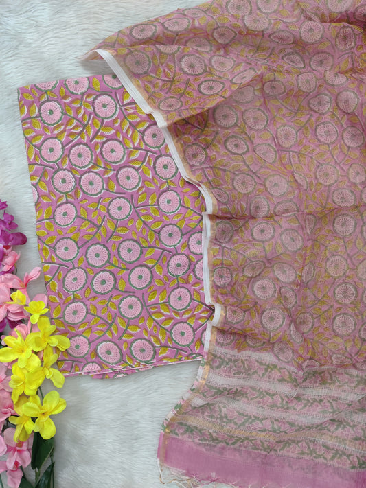 (All over) Hand Block Printed Cotton Suit with Cotton Kota Doria dupatta (Copy)