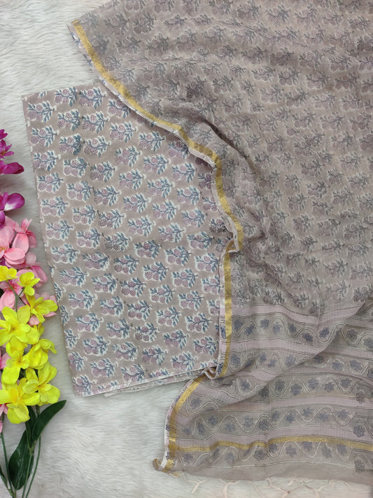 (All over) Hand Block Printed Cotton Suit with Cotton Kota Doria dupatta