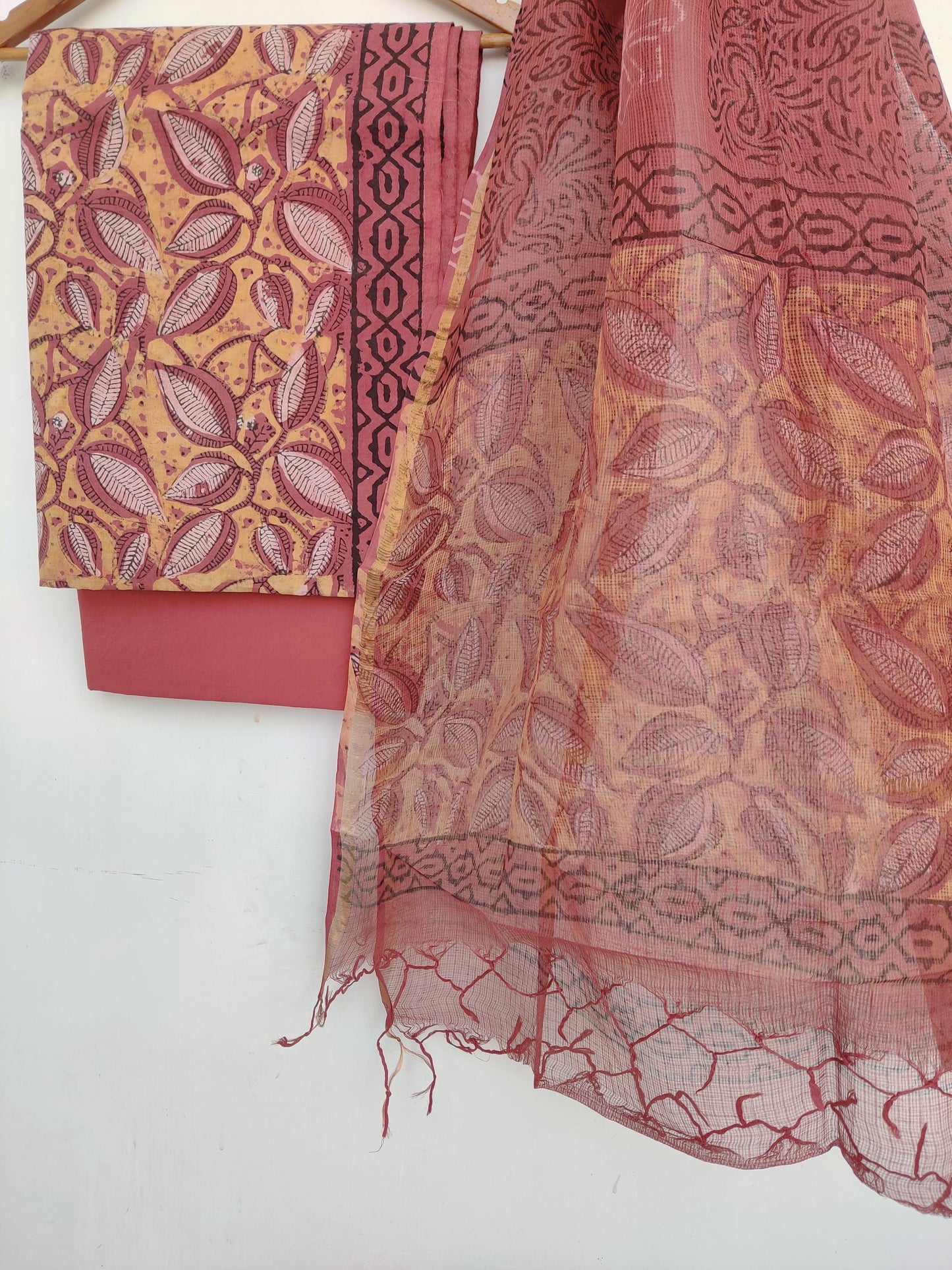(VANASPATI) Block Printed Cotton Suit with Cotton Kota Doria dupattaa