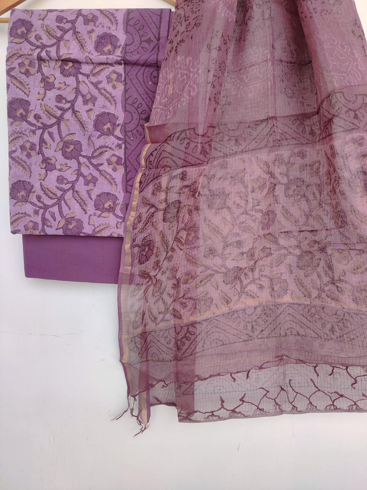 (VANASPATI) Block Printed Cotton Suit with Cotton Kota Doria dupattaa