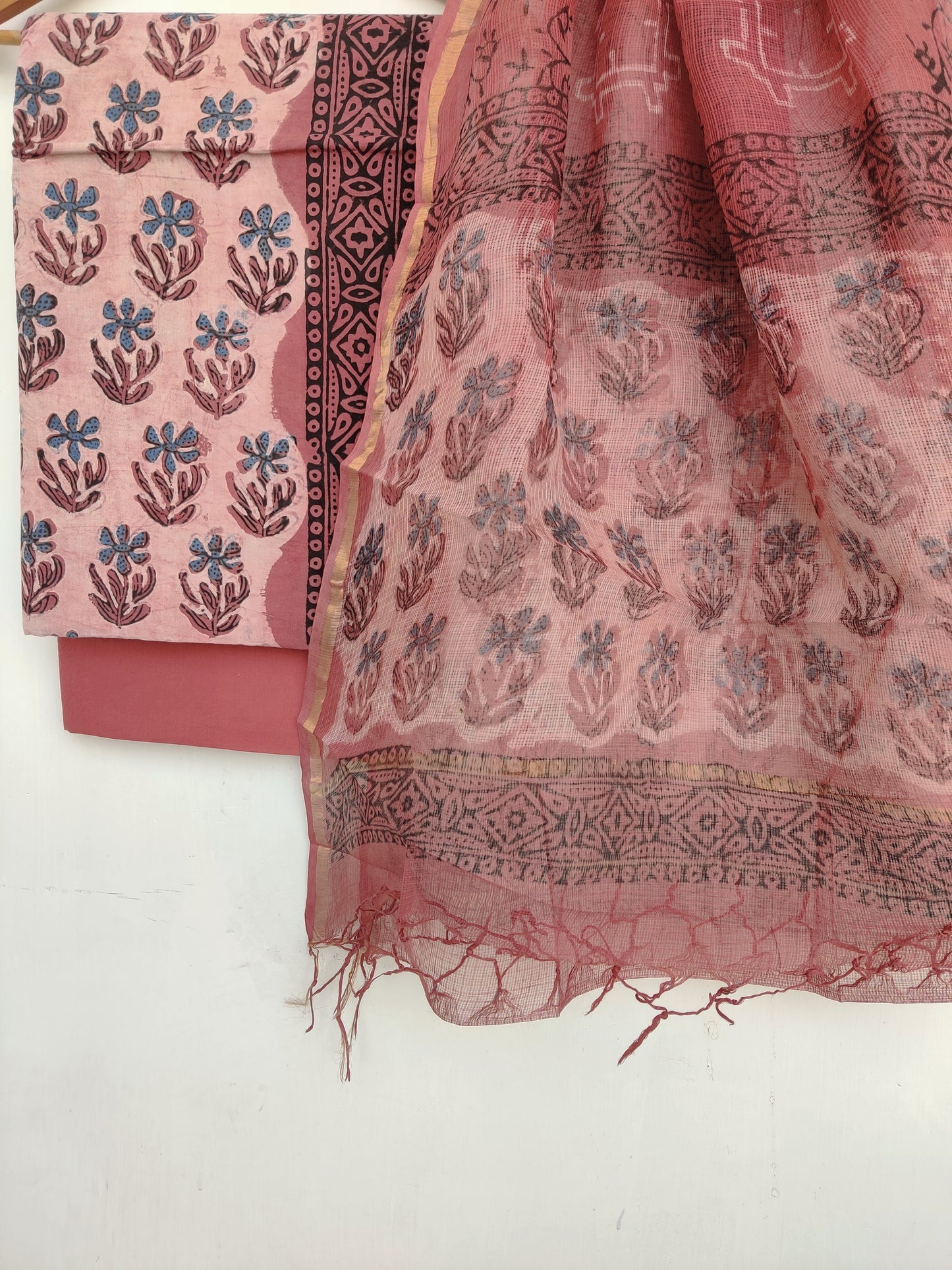 (VANASPATI) Block Printed Cotton Suit with Cotton Kota Doria dupattaa