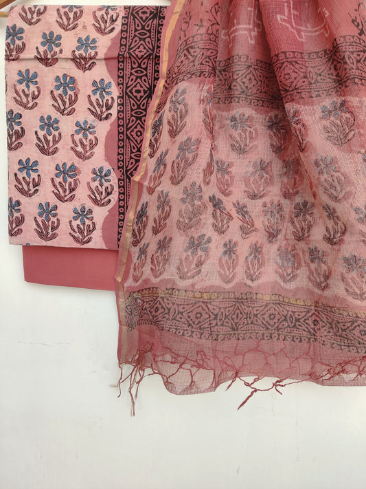 (VANASPATI) Block Printed Cotton Suit with Cotton Kota Doria dupattaa