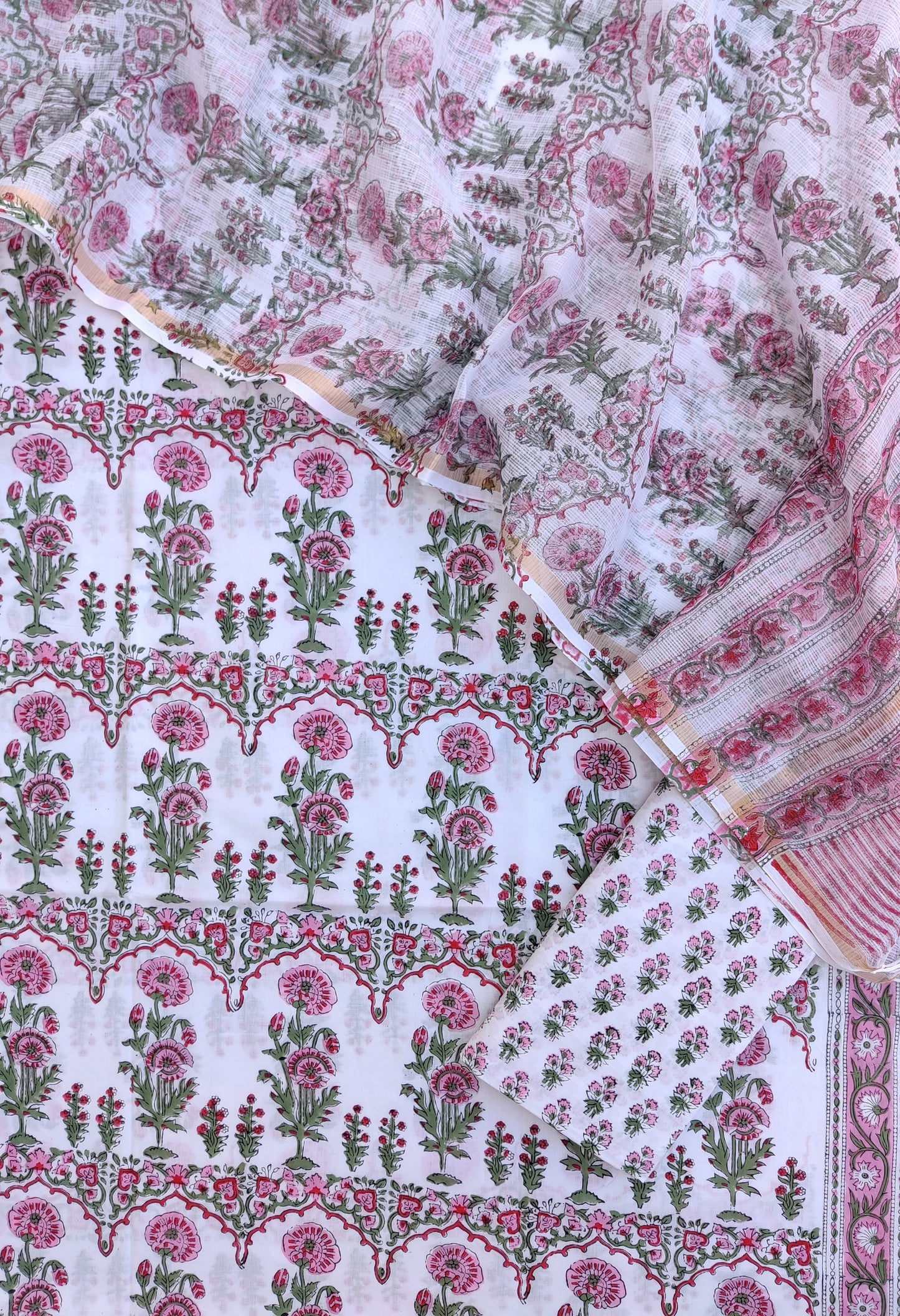 Hand Block Printed Cotton Suit with Cotton Kota Doria dupatta