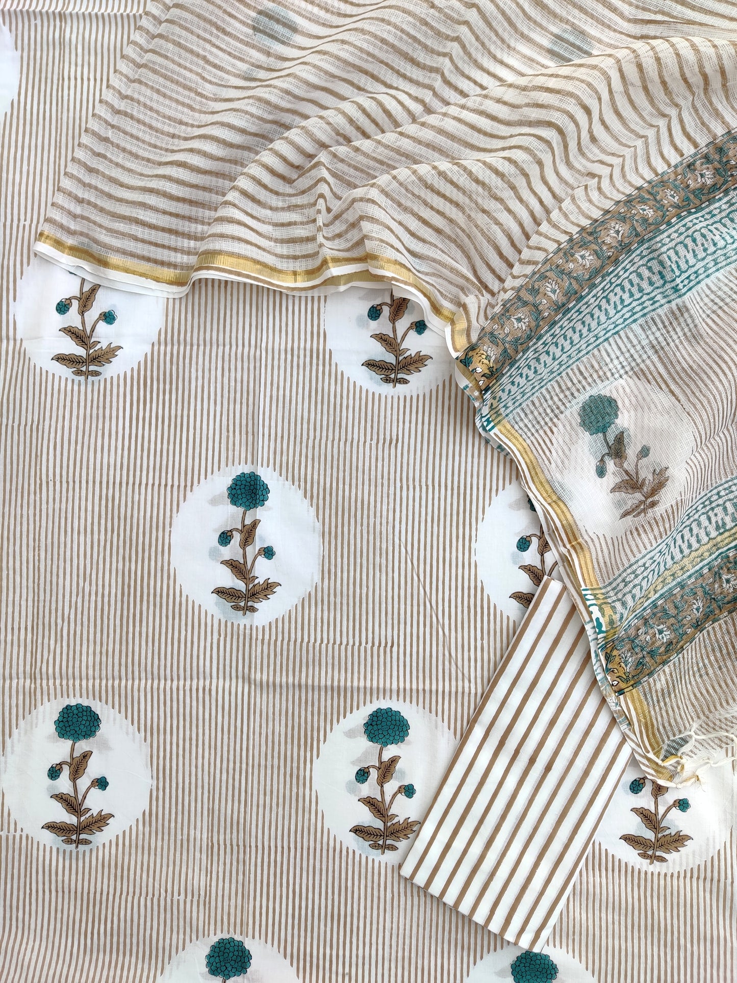 BOOTA Hand Block Printed Cotton Suit with Cotton Kota Doria dupatta