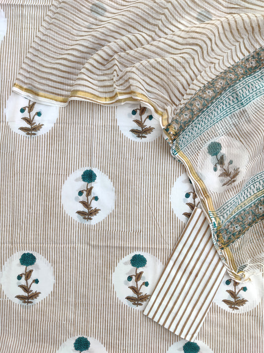 BOOTA Hand Block Printed Cotton Suit with Cotton Kota Doria dupatta