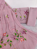 HAND PAINTED COTTON SUIT WITH PURE CHIFFON DUPATTA