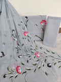 HAND PAINTED COTTON SUIT WITH PURE CHIFFON DUPATTA