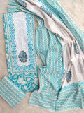 Exclusive Cotton Printed Neck Work Suits with mulmul dupatta