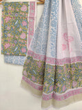 Hand Block Printed Cotton Suit With Mulmul Cotton Dupatta