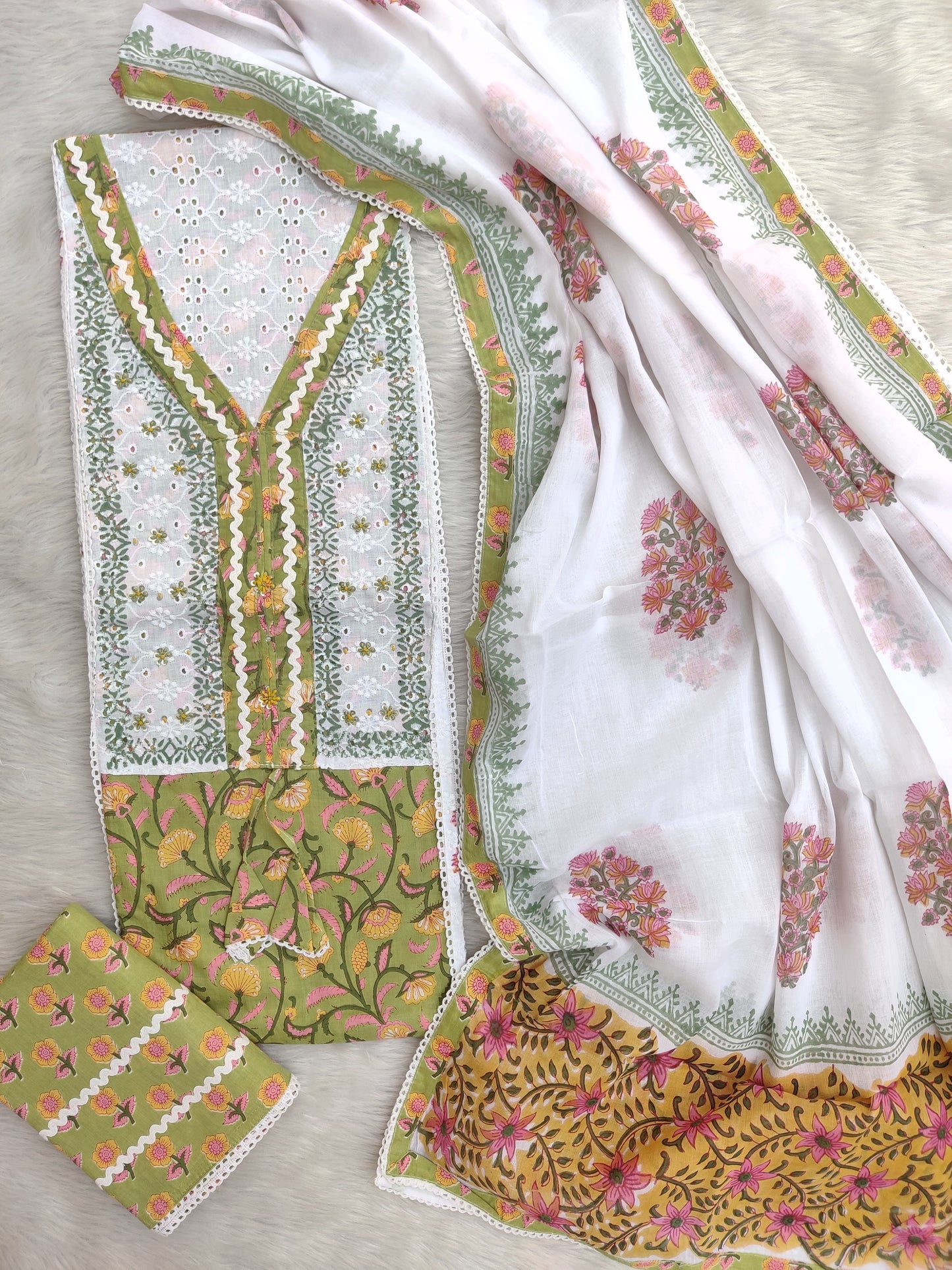 EXCLUSIVE HAND BLOCK PRINTED COTTON SUIT WITH COTTON DUPATTA