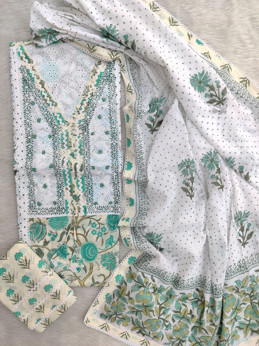 EXCLUSIVE HAND BLOCK PRINTED COTTON SUIT WITH COTTON DUPATTA