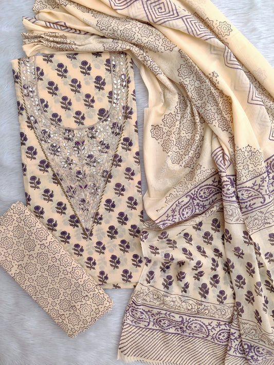 FLORAL PRINTED COTTON GOTA PATTI SUIT WITH COTTON DUPATTA