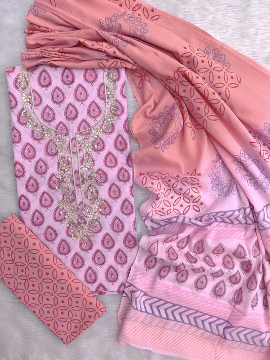 FLORAL PRINTED COTTON GOTA PATTI SUIT WITH COTTON DUPATTA