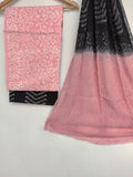 (SALE) HAND BLOCK PRINTED COTTON SUIT WITH PURE CHIFFON DUPATTA