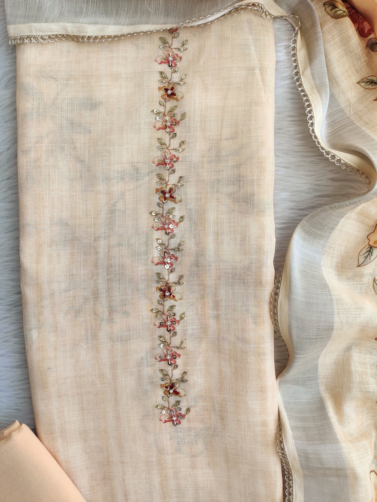Exclusive Unstitched Linen Neck Work Suits with Linen Digital Printed Dupatta