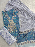 (SALE) FLORAL PRINTED COTTON GOTA PATTI SUIT WITH CHIFFON DUPATTA