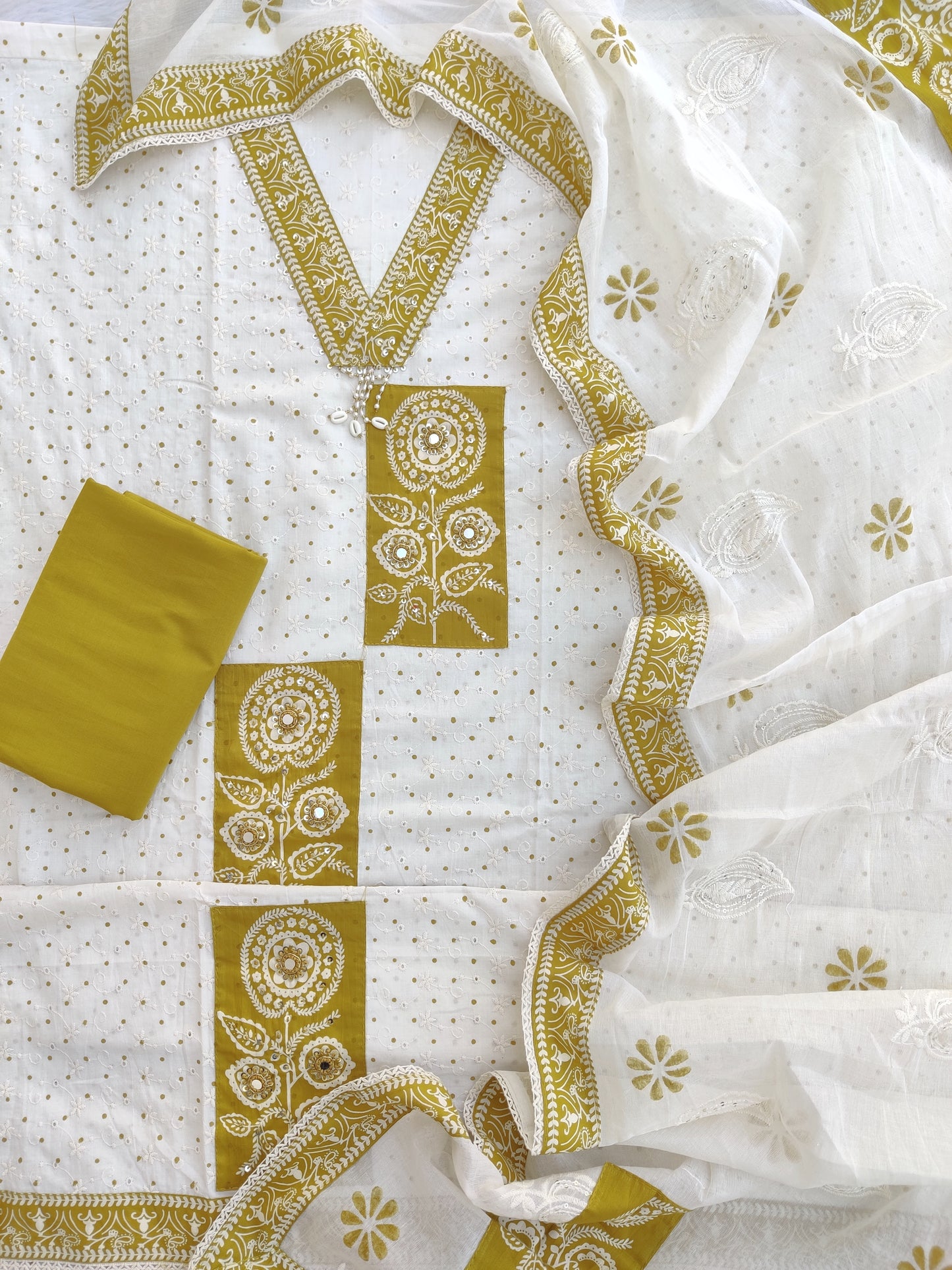 NEW LAUNCH            Exclusive Unstitched Cotton Neck Work Suits with Mulmul Dupatta