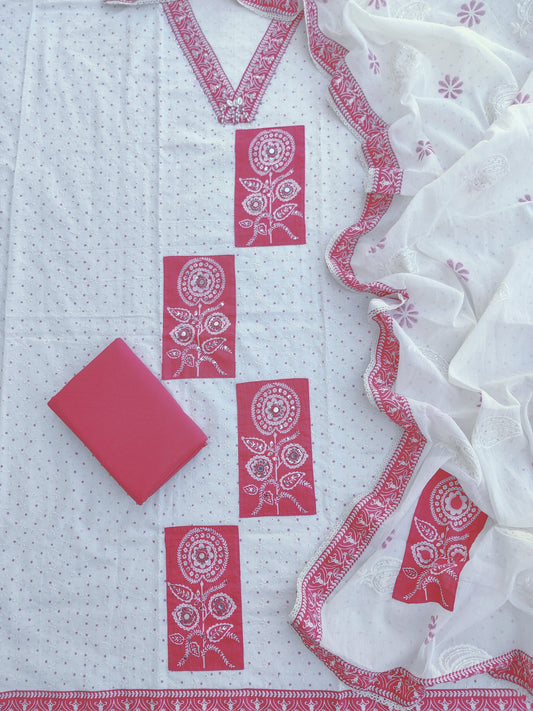 NEW LAUNCH            Exclusive Unstitched Cotton Neck Work Suits with Mulmul Dupatta