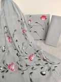 HAND PAINTED COTTON SUIT WITH PURE CHIFFON DUPATTA