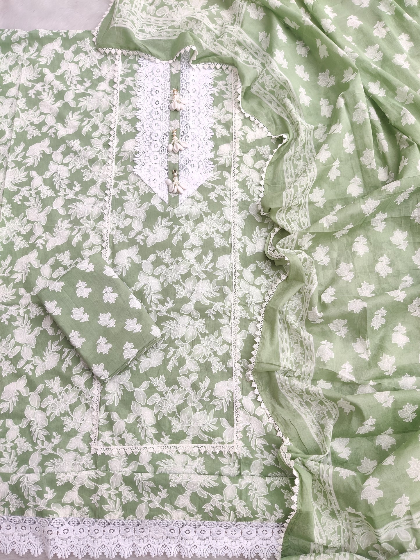 NEW LAUNCH            Exclusive Unstitched Cotton Neck Work Suits with Mulmul Dupatta