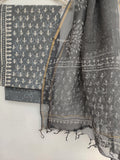 (DABU) Hand Block Printed Cotton Suit with Cotton Kota Doria dupatta