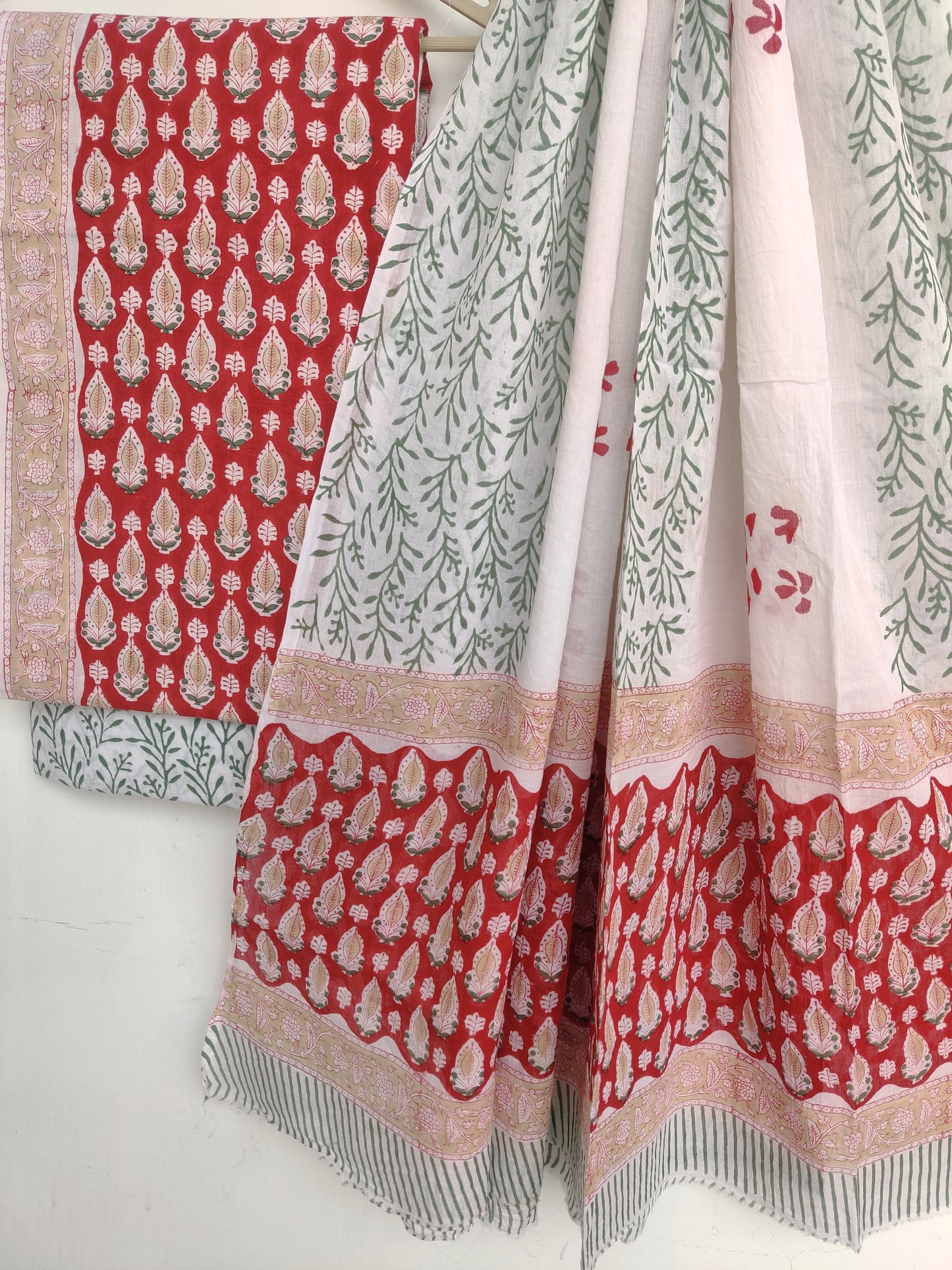 Hand Block Printed Cotton Suit With Mulmul Cotton Dupatta