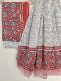 Hand Block Printed Cotton Suit With Mulmul Cotton Dupatta