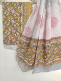 Hand Block Printed Cotton Suit With Mulmul Cotton Dupatta