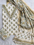 NEW LAUNCH            Exclusive Unstitched Cotton Neck Work Suits with Mulmul Dupatta