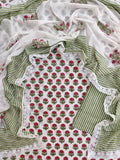 Hand Block Printed Cotton Suit With Lace Work Mulmul Dupatta