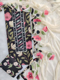 Exclusive Unstitched Cotton Neck Work Suits with Chiffon Dupatta