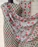 Hand Block Printed Cotton Suit With Mulmul Cotton Dupatta