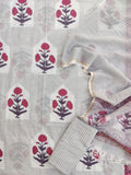 (BOOTA) Hand Block Printed Cotton Suit with Cotton Kota Doria dupatta