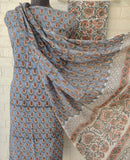 Hand Block Printed Cotton Suit With Mulmul Cotton Dupatta