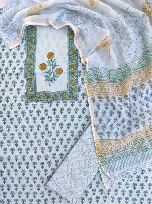 PANEL Hand Block Printed Cotton Suit with Cotton Kota Doria dupatta