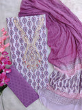 FLORAL PRINTED COTTON GOTA PATTI SUIT WITH CHIFFON DUPATTA