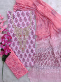 FLORAL PRINTED COTTON GOTA PATTI SUIT WITH CHIFFON DUPATTA