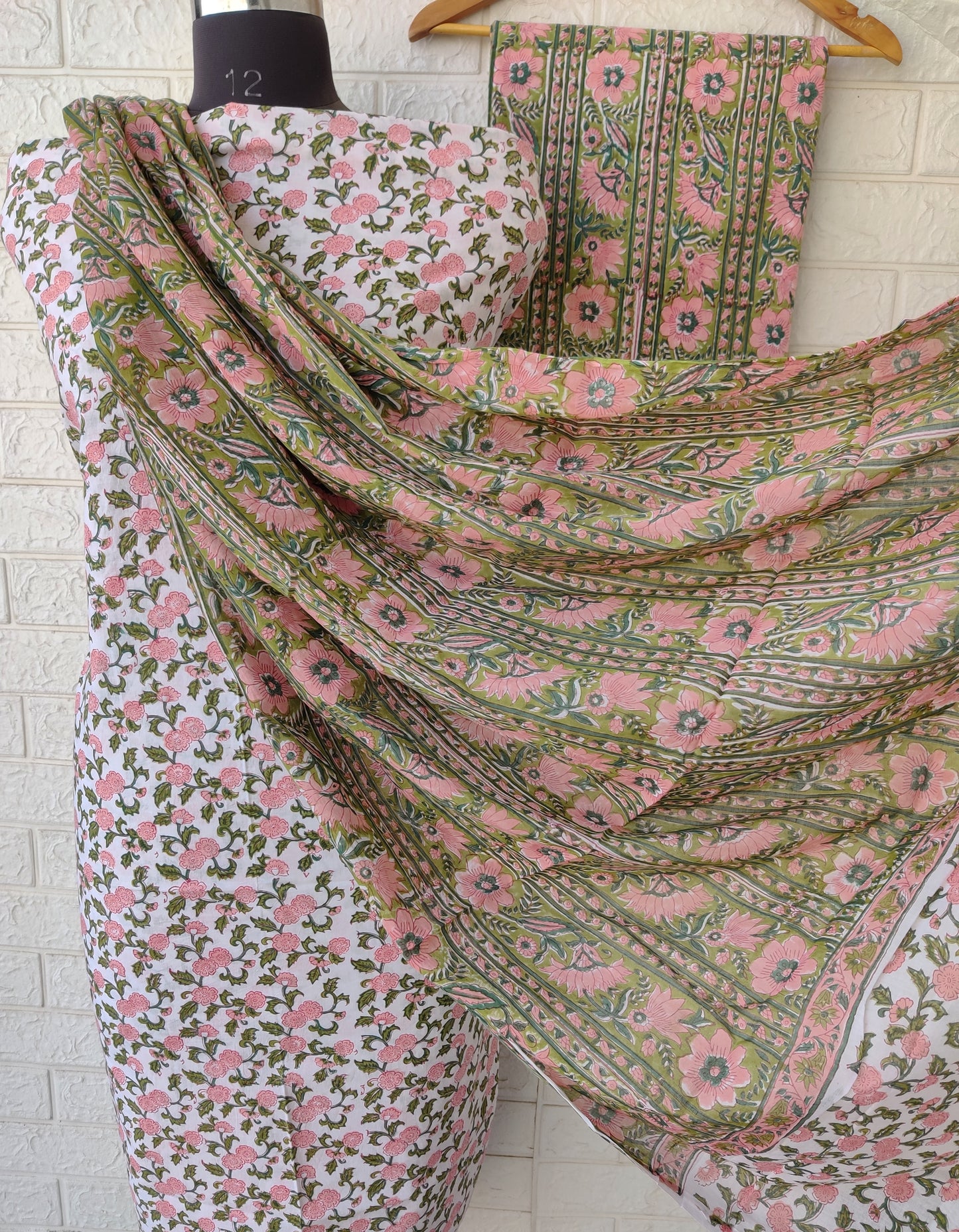 Hand Block Printed Cotton Suit With Mulmul Cotton Dupatta