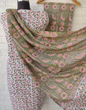 Hand Block Printed Cotton Suit With Mulmul Cotton Dupatta