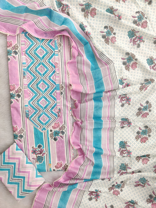 EXCLUSIVE HAND BLOCK PRINTED COTTON SUIT WITH COTTON DUPATTA