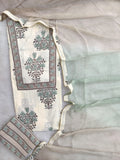 Exclusive Unstitched Cotton Neck Work Suits with Chiffon Dupatta