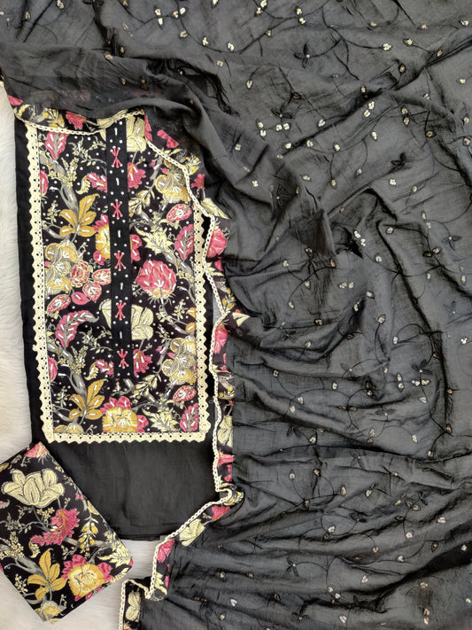 COTTON NECK EMBROIDERY WORK SUIT WITH COTTON MULMUL EMBROIDERY DUPATTA