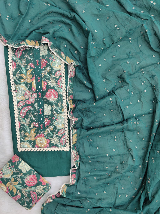 COTTON NECK EMBROIDERY WORK SUIT WITH COTTON MULMUL EMBROIDERY DUPATTA
