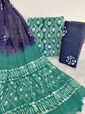 (BATIK) HAND BLOCK PRINTED COTTON SUIT WITH PURE CHIFFON DUPATTA
