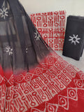 (BATIK) HAND BLOCK PRINTED COTTON SUIT WITH PURE CHIFFON DUPATTA