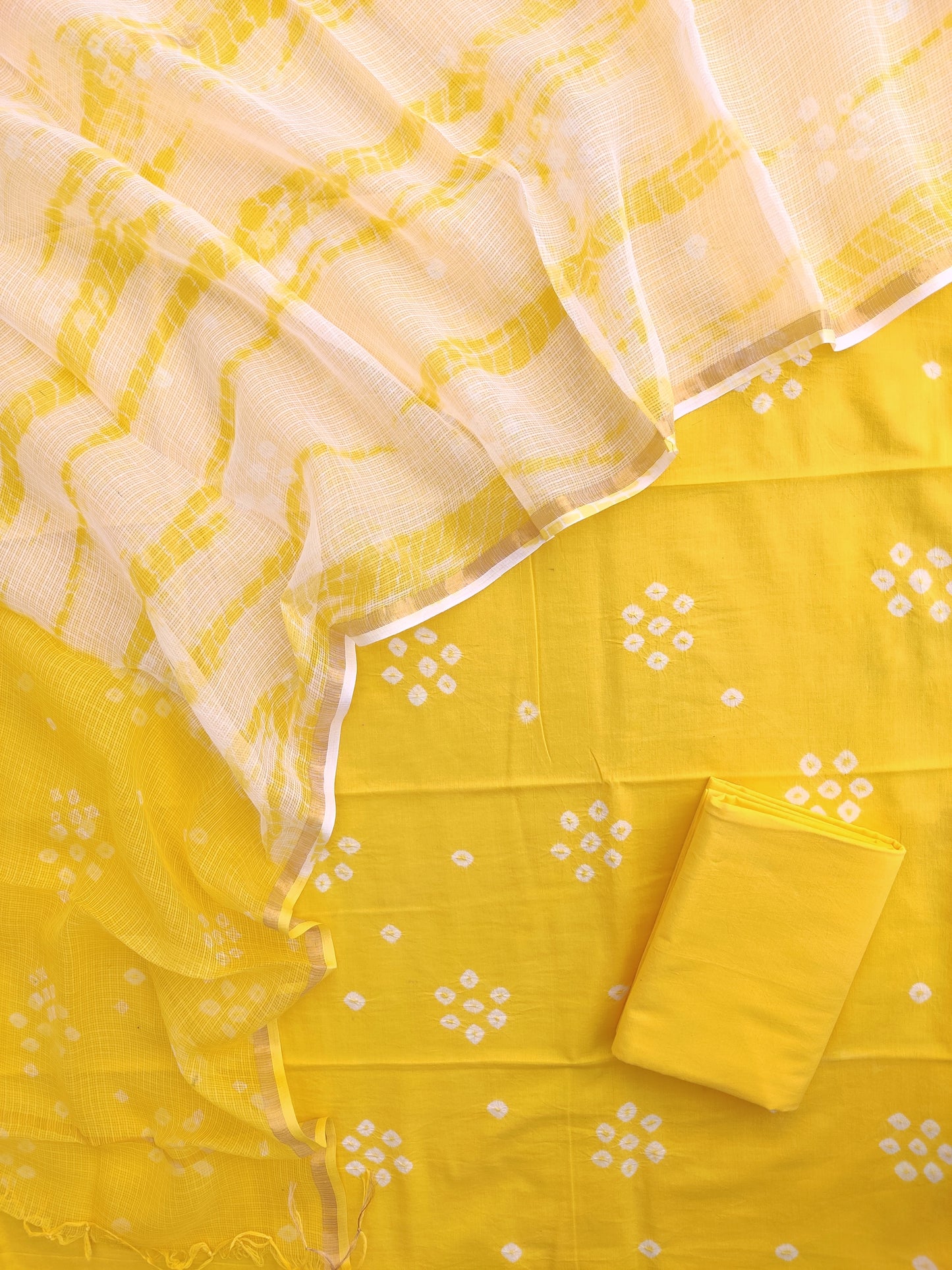 (BANDHEJ) Cotton Suit with Cotton Kota Doria Dupatta